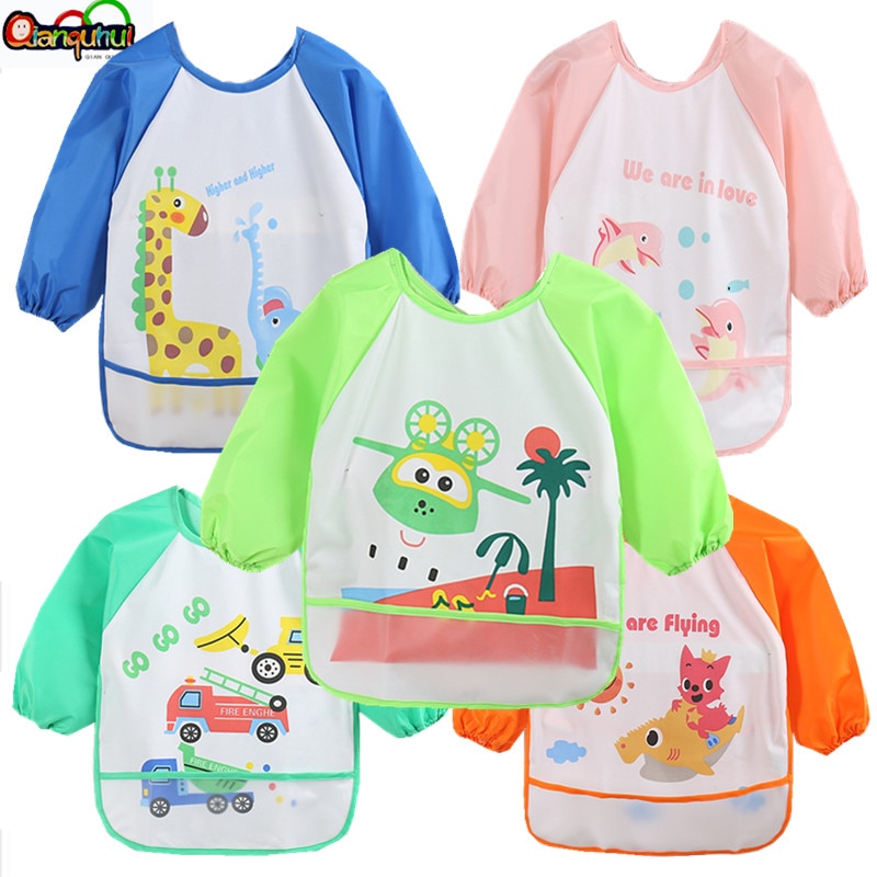 Cartoon Baby Lätzchen Wasserdichte Kleinkinder Long Sleeve Schürze Wasserdichte Kleinkind Fütterung Lätzchen Burp Tücher Kinder Malerei Kleidung