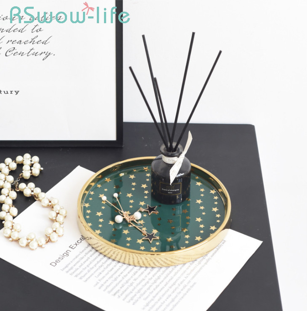 Light Luxury Marbled Ceramic Trays Jewelry Storage Tray Cosmetic Key Ceramic Plate Dessert Trays Serving Tray For Home Storage