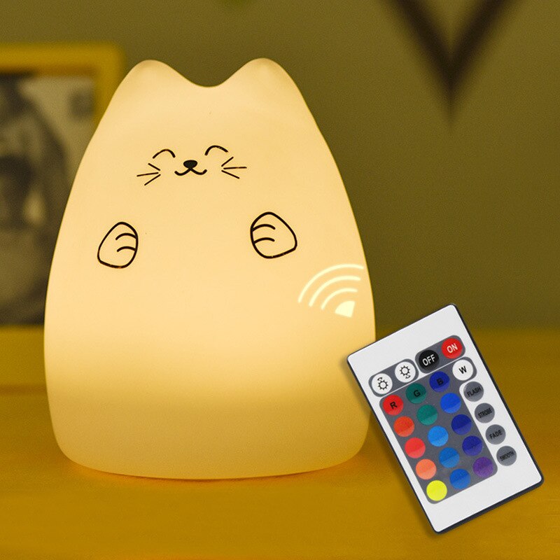 Kat Led Nachtlampje Touch Sensor Afstandsbediening Dimcmable Usb Oplaadbare Cartoon Siliconen Lamp Voor Kinderen Kids Baby