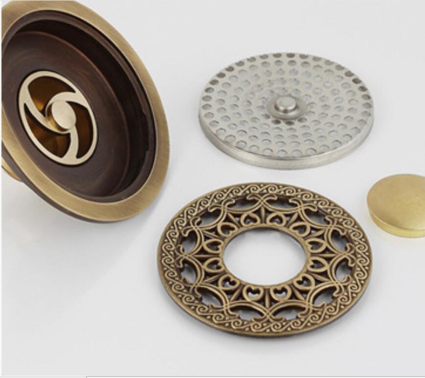 Vidange de sol en laiton Antique | 10cm Euro de sol de douche, déodorant de salle de bains, rond Euro couvercle de passoire de sol, grille de déchet