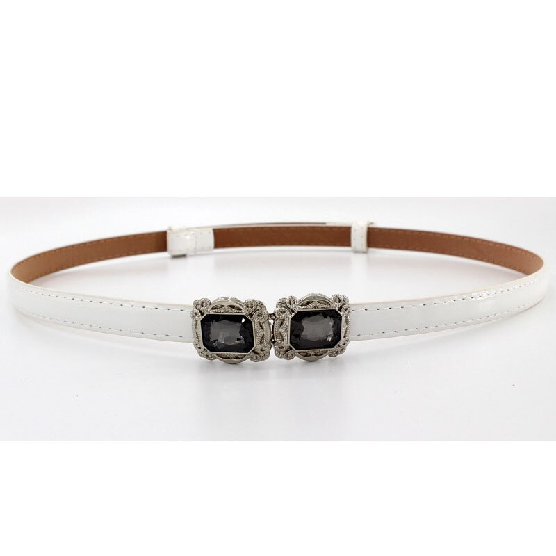 Ceinture fine ajustable en cuir PU pour femmes, vêtement pour robe, sangle de taille fine, bouton en métal, Pasek Damski: style 3 - white