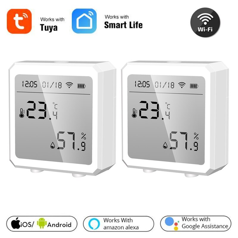 Tuya Smart life WiFi Temperature And Humidity Sensor Indoor Hygrometer Thermometer LCD Display Support Alexa Google Home: 2 pcs white