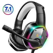 EKSA 7.1 Virtual Surround Gaming Headset Colorful LED Light Gamer Headphones With Super Bass Noise Cancelling Mic For PC PS4