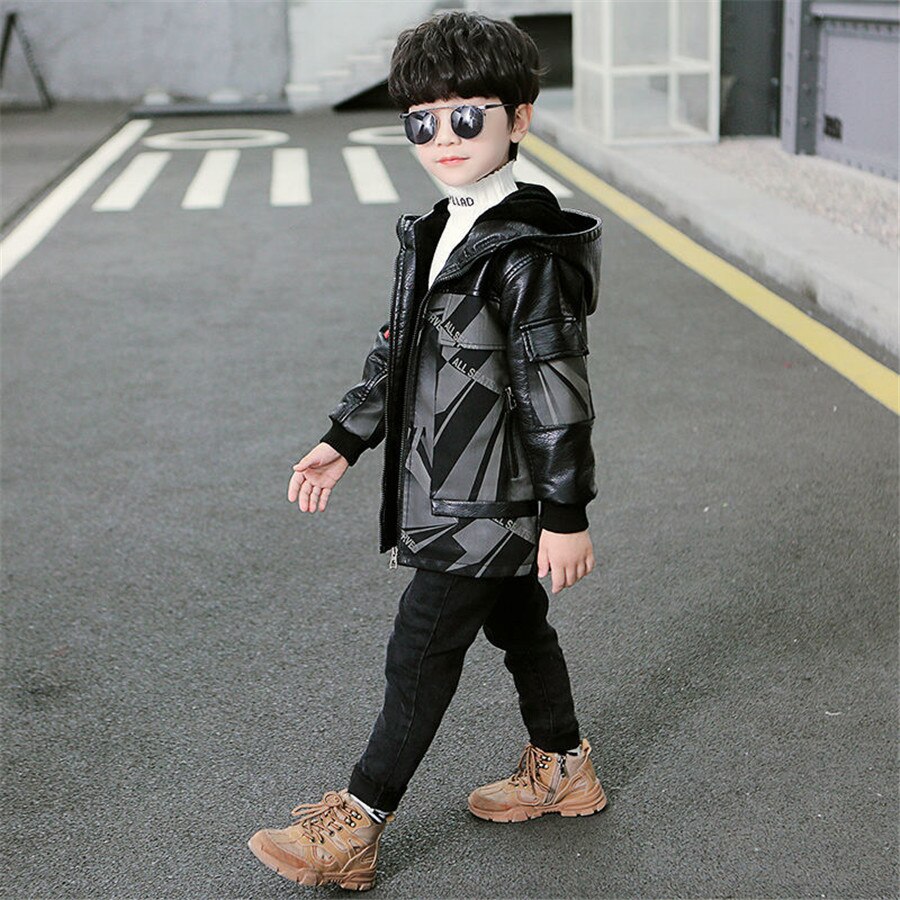 Jongens Jas Pu Leer Herfst Winter Bontjas Jas Kinderen Casual Warme Bovenkleding Voor 3-14 Jaar