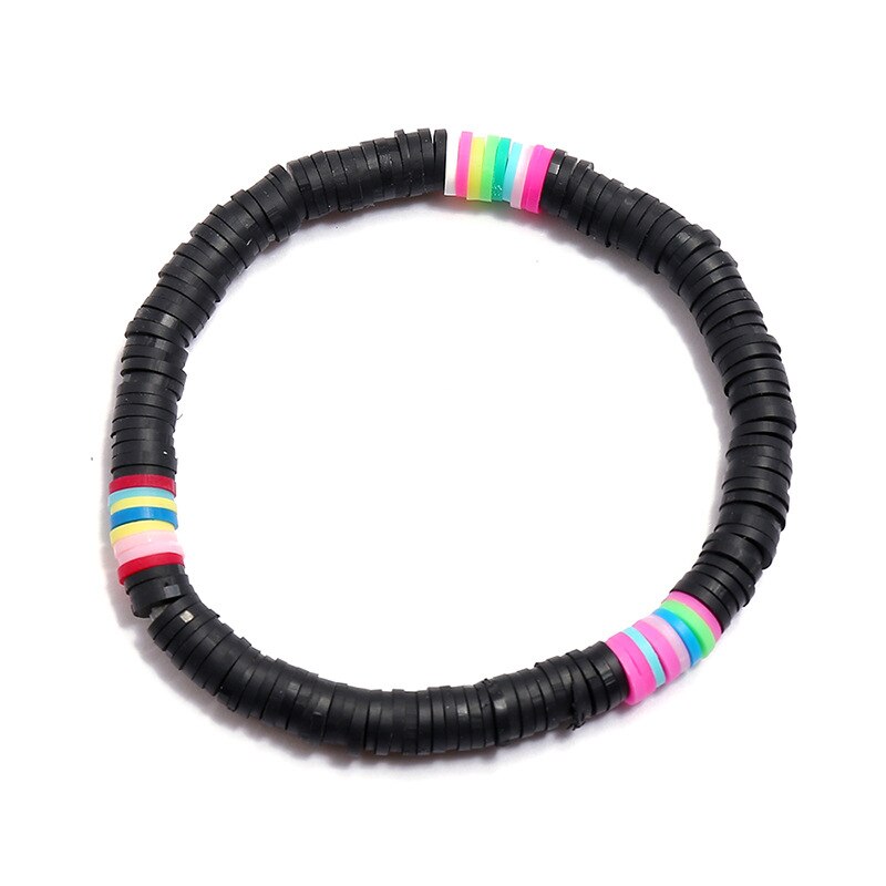 Bohemian Polymer Clay Beads Charm Bracelet Elastic Bangles Beaded Stretch Bracelet Handmade: Black
