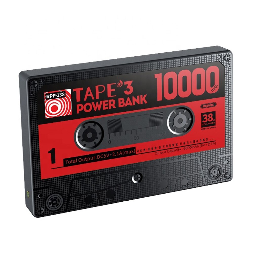 Remax-Batería Externa de 10000mAh PD18W + QC22.5W, Mini pantalla Digital Retro, Powerbank de carga rápida para teléfono, cargador portátil: Rojo
