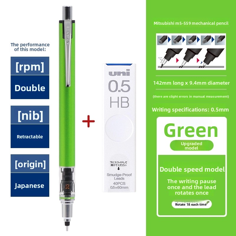 Uni Mechanical Pencil Japanese illustration Style Kurutoga Advance M5-559 M7-559 M3-559 Limited Edition Automatic Writing Pen: Navy Blue