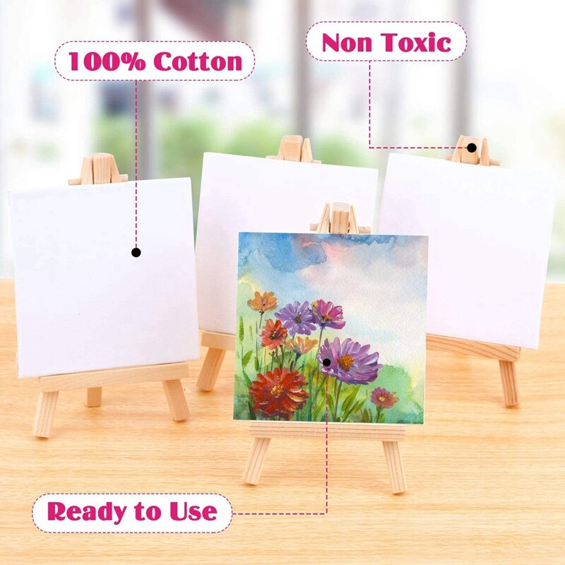 20Pcs Mini Canvas Drawing Board with Easel, Painting Canvas Panel, Suitable for Art Painting Party Supplies