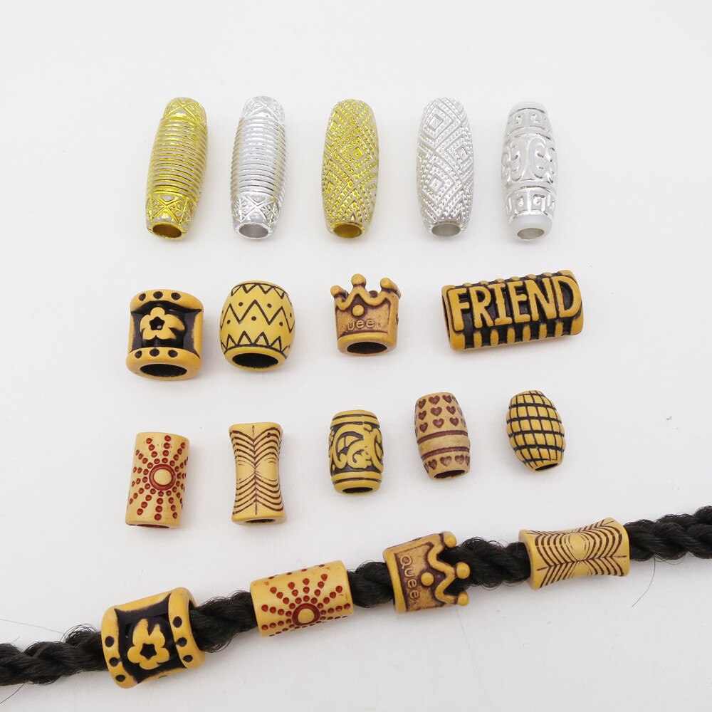 10 stk hår smykker flet ringe dekorationsvedhæng dreadlocks skæg perler ringe imiteret træ plastik perler tilbehør
