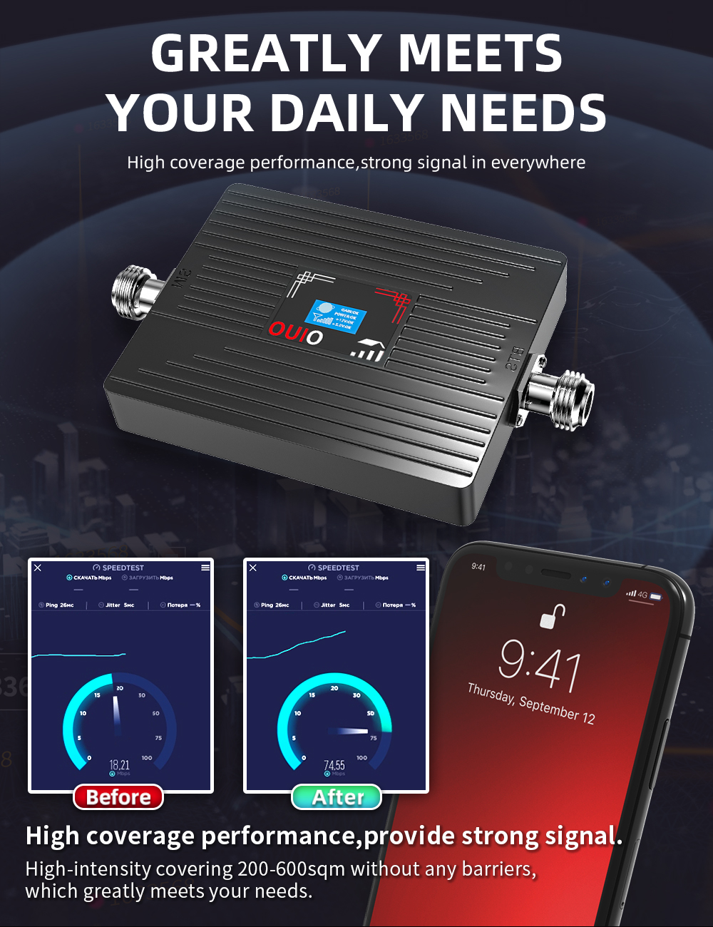 OUIO 4G LTE Mobiele versterker Mobiel netwerk 4G Signaalversterker 1800 2100 2600 MHZ Repeater GSM Mobiele telefoon signaal Repeater Kit