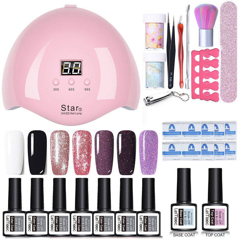 Neglesæt uv led lampe tørretumbler negle gel lak kit farverigt soak off uv gel værktøj sæt negle stickers til nail art gør det selv værktøjer: 12