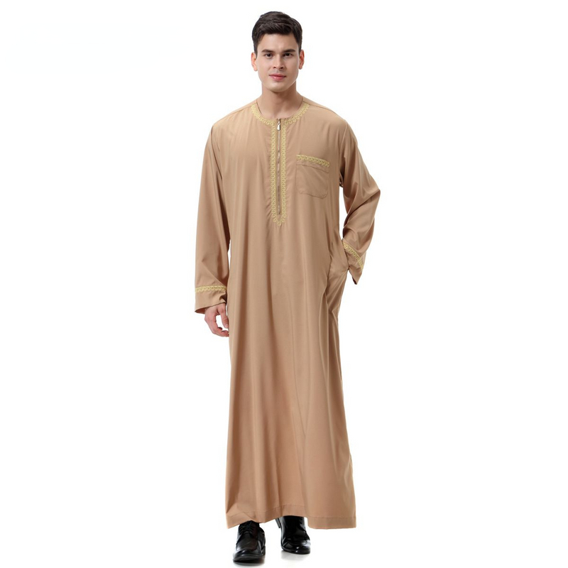Moslim islamitische Kleding Mannen Jubba Thobe print rits Kimono Lange Gewaad Saudi Musulman Dragen abaya caftan Islam Dubai Arabische Dressing