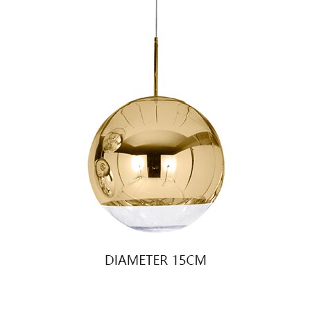 Moderne sølv spejl kugle pendel globe glas led  e27 boligindretning stue soveværelse villa luksus hængende lysarmaturer: Gylden 15cm / Kold hvid