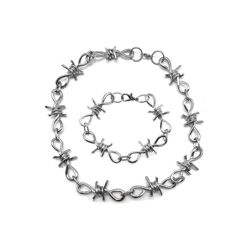 1 Set Mannen Punk Gothic Lichtmetalen Prikkeldraad Brambles Ketting Armband