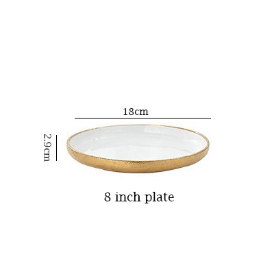 1 stk nordisk stil keramisk guld tallerken porcelæn fad suppe ris skål sæt snack dessert middag tallerken kage fad service: 8 tommer plade
