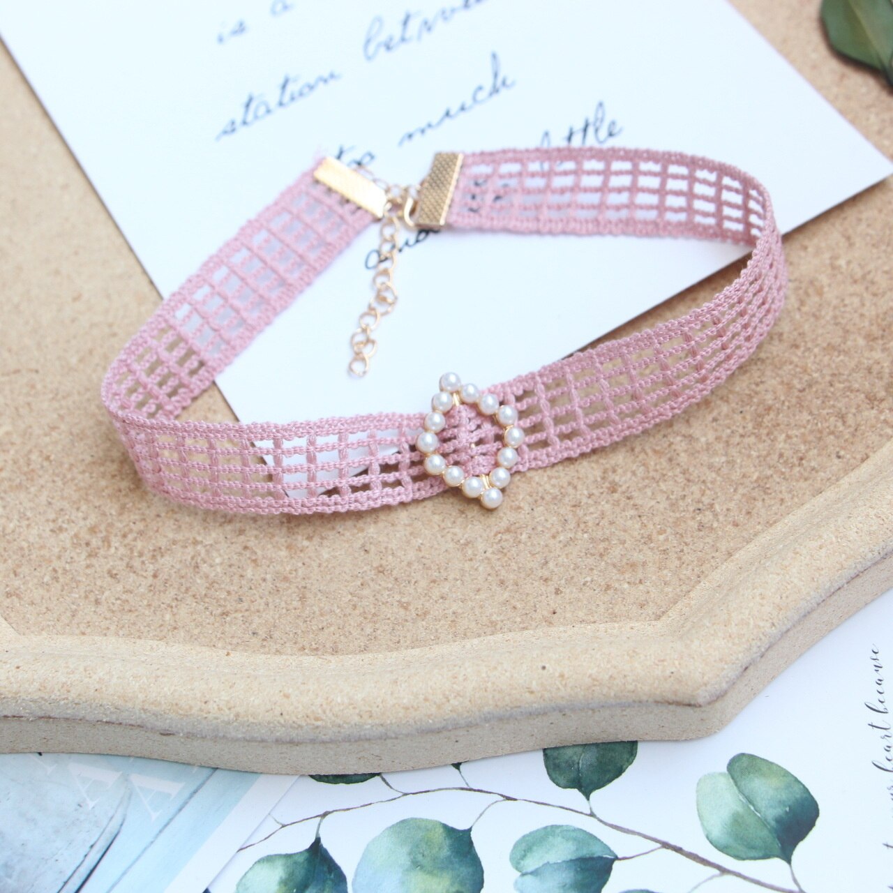 Playful Sweet Fresh Cute Girl Neck Clavicle Chain Women Love Lace Cloth Pink Peach JK Girl Choker Necklaces Accessories: xl-1080