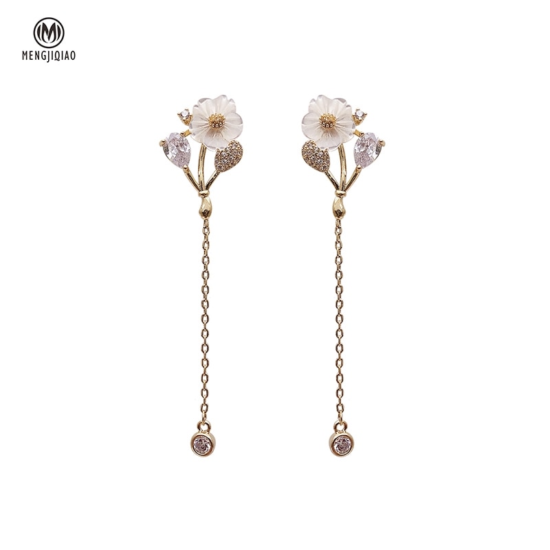 Mengjiqiao brinco feminino de zircônia, delicado, estilo coreano, brincos de pendurar, joias femininas
