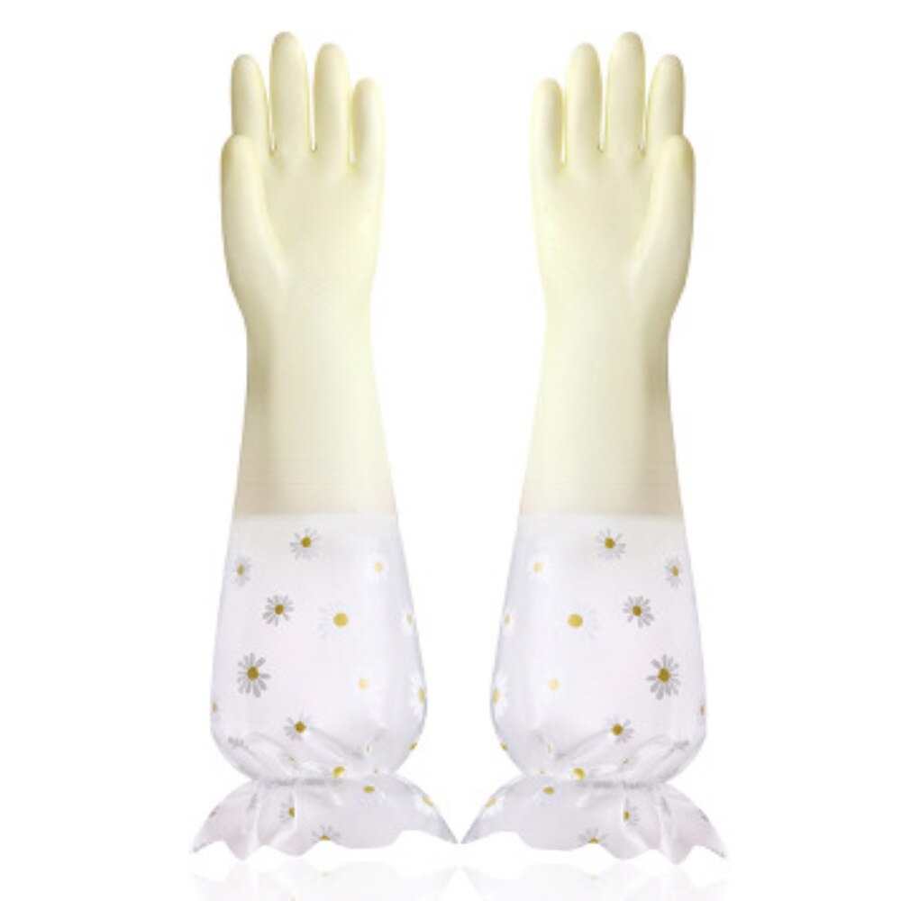 Daisy Dishwashing Clean Long Sleeve Gloves For Kitchen Dishes Clothes Cleaning Toliet Bathroom Housework Gloves: Green 1 pair / M