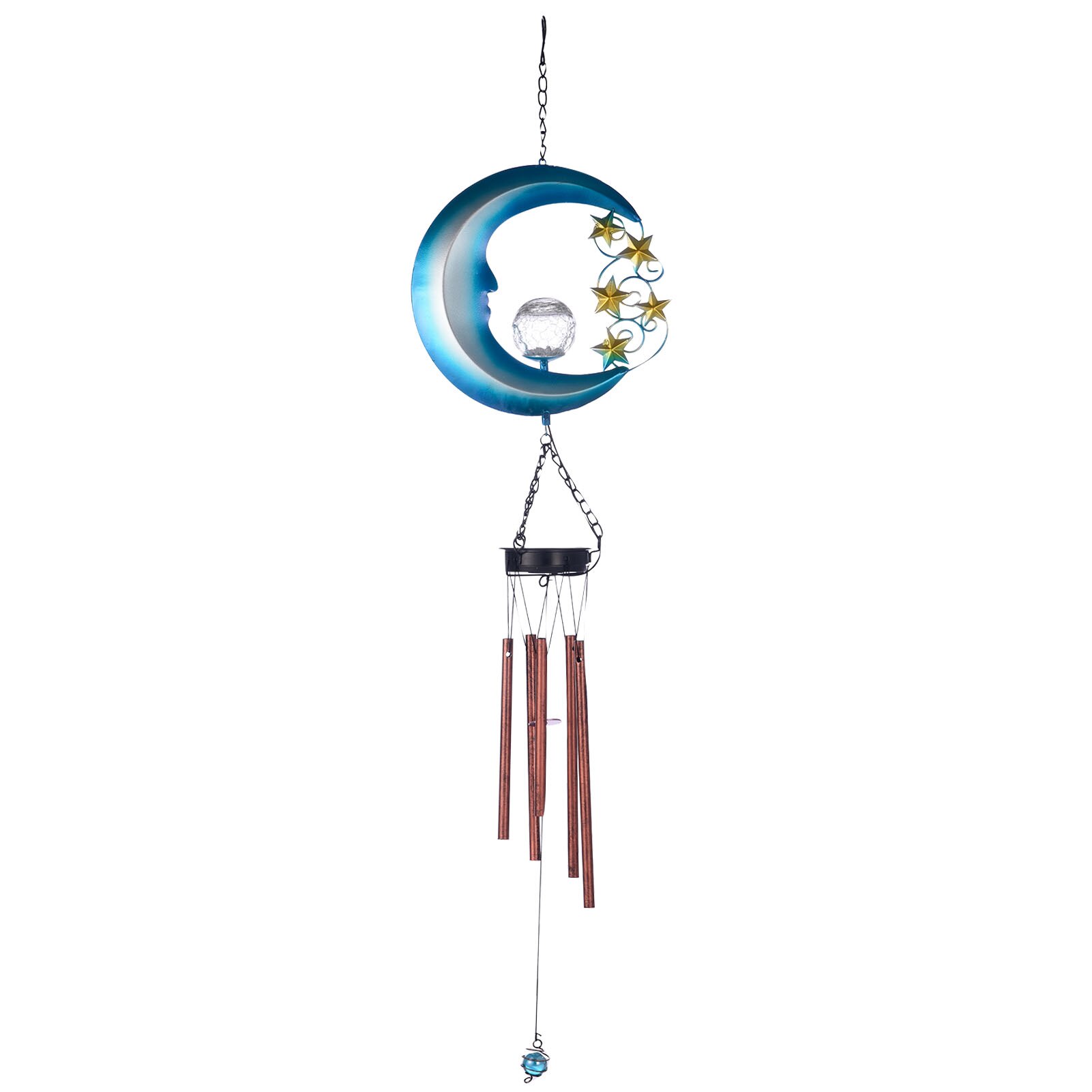 Solar Power Wind Chime Crystal Ball Moon Star Decor Landscape Light Waterproof Outdoor Windchime Light For Patio Yard Garde: Blue