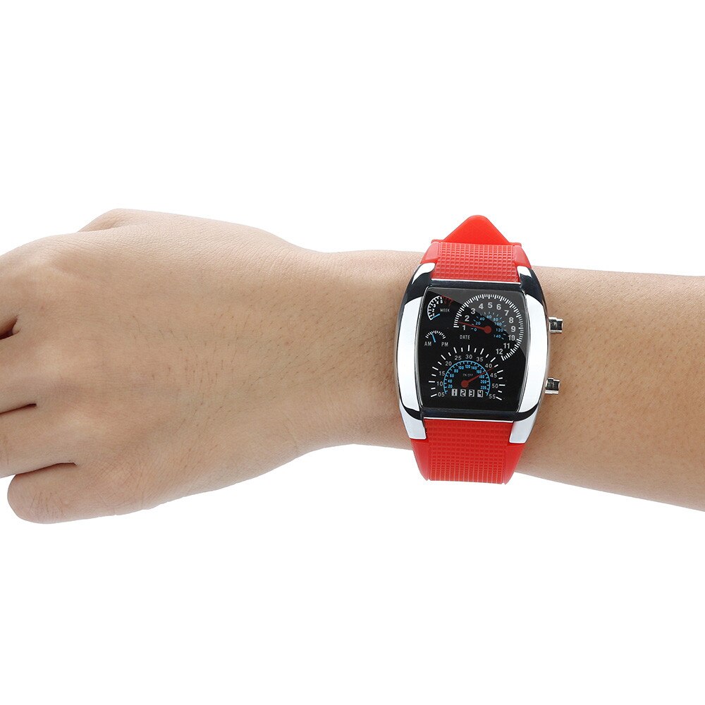 Led Light Flash Turbo Speedometer Sports Car Dial Meter Watchbrand Digital Multi Function Electronic Casual Clock Wristwatch