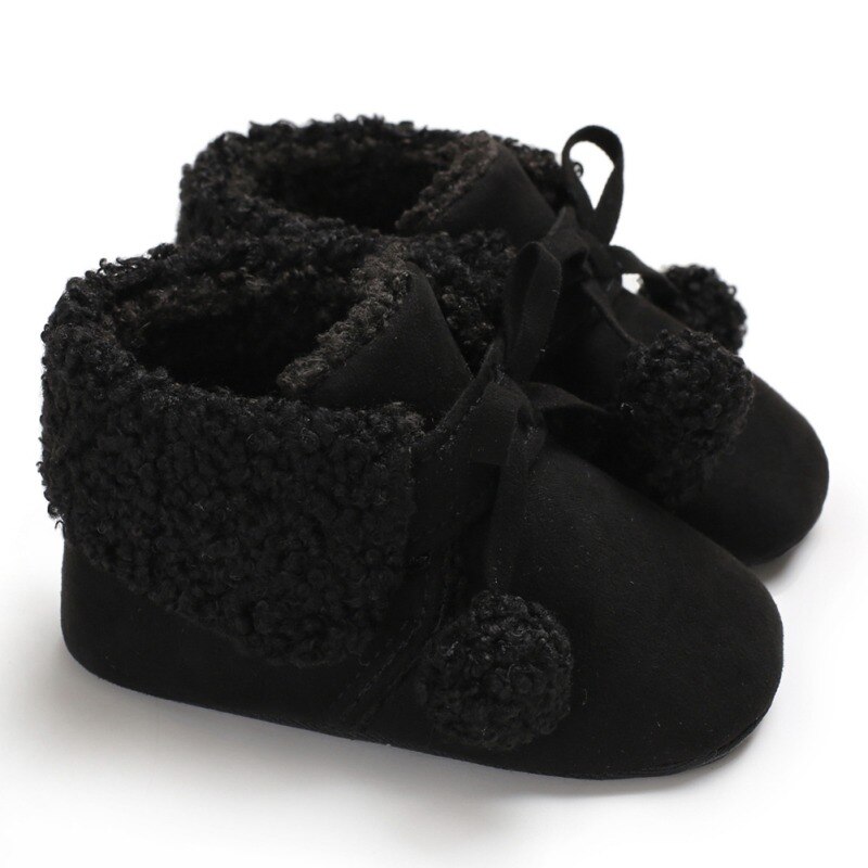 Winter Soft Plush baby Booties Infant Anti Slip Snow Boots super Warm ball Baby Girl Boy Boots Soft Sole: Black / 0-6 Months