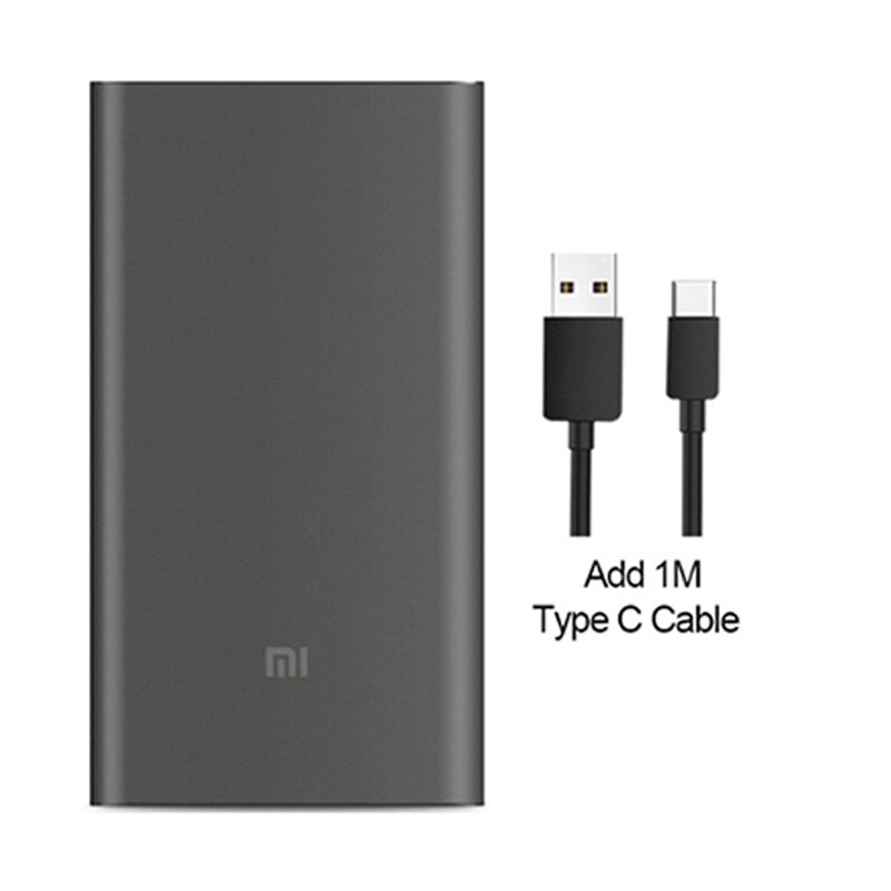 Original mi Xiaomi Power Bank 10000mAh Pro Type-C External Battery portable charging 10000mAh Two-way Quick Charge 18W Powerbank: Add Type C Cable