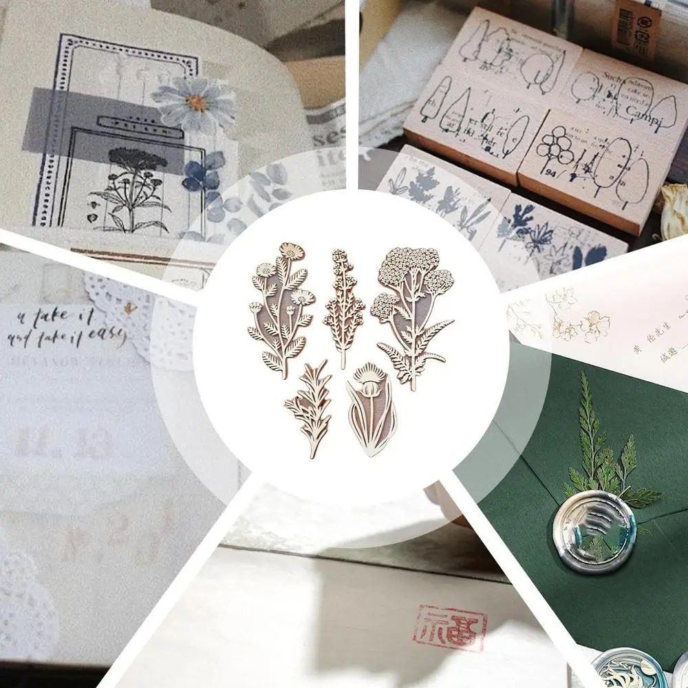 Floral Stamps Wooden Plant Stamp Decorative Handmade Flower Art Craft Wood Stamps Scrapbooking Paper Herbarium Stamp