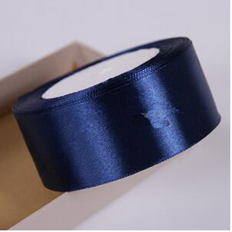 Fita de cetim de poliéster, 25 jardas, 22 metros, azul marinho, tecido, natal, festa de casamento, baile, decoração, bolo, envoltório, acessórios diy