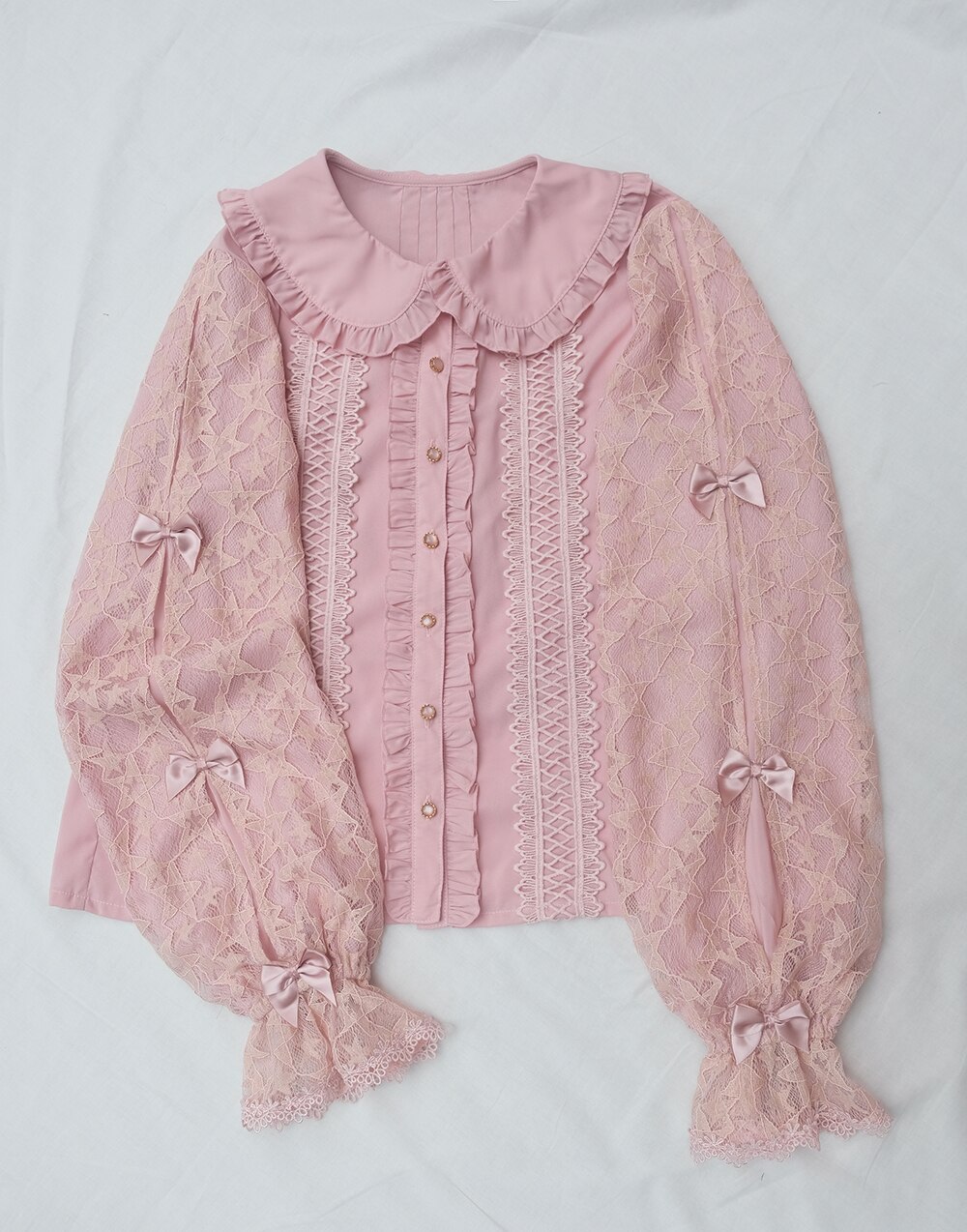Dentelle mignon fille noeud manches longues lolita chemise victorienne chemise ample gothique lolita chemise loli cos lolita preppy style étudiant