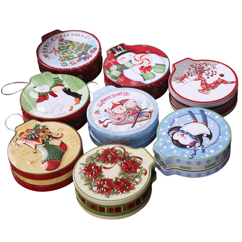 Christmas Tin Box Candy Cookie Storage Box Hanging Tree Xmas Party Decor Accessories Festival Navidad