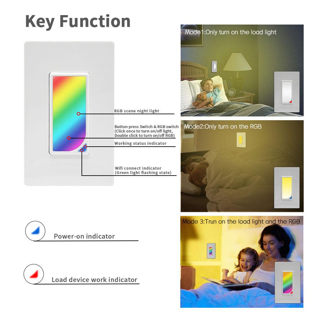 Wifi Smart Home Light Dimmer Switch LED RGB Scene 1200 Colors Light Switch Compatible with Smart Life Tuya Google Home Alexa