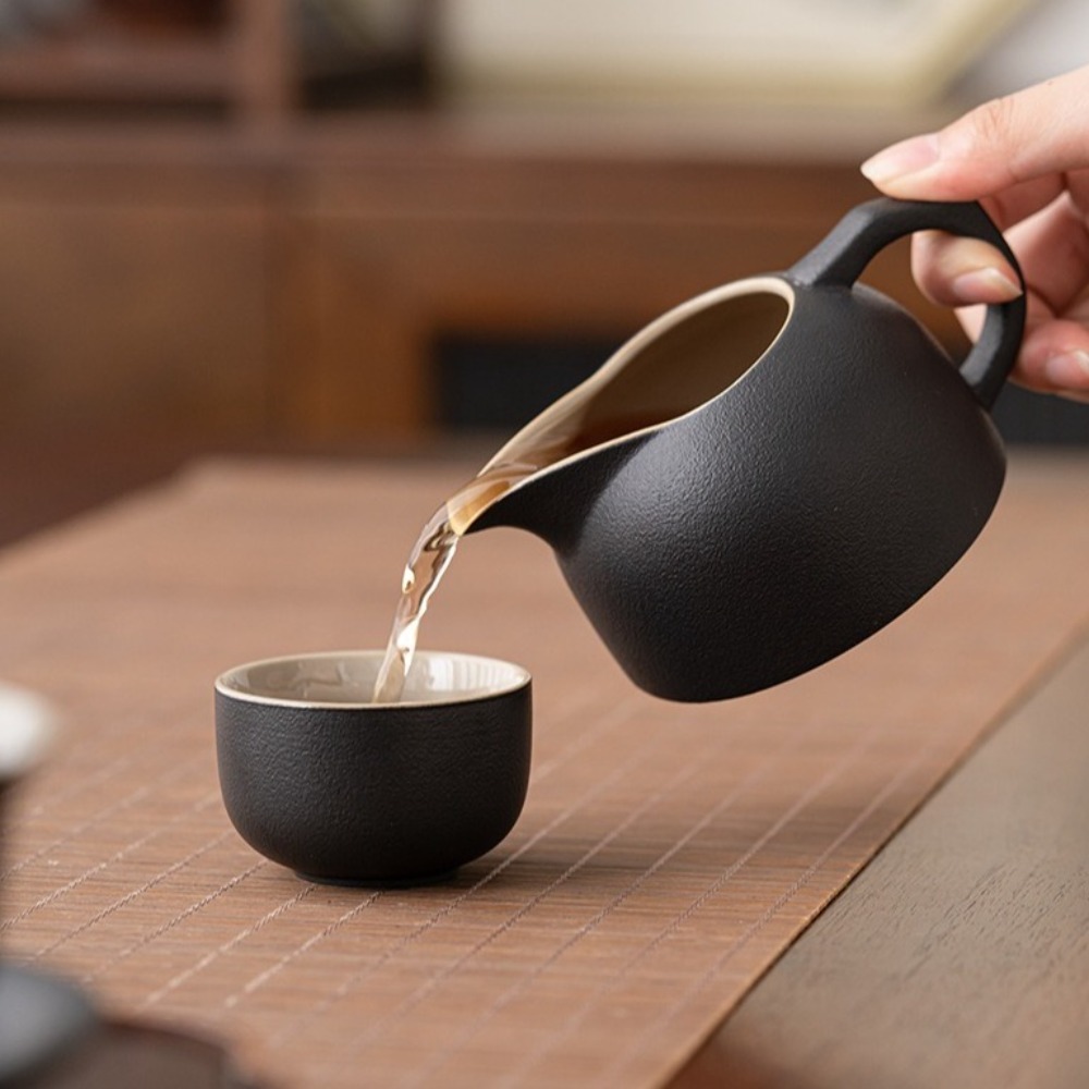 6PCS Drinkware Retro Tea Cup Black Heat-resistant Tea Bowl Luxury Handmade Single Cup Home