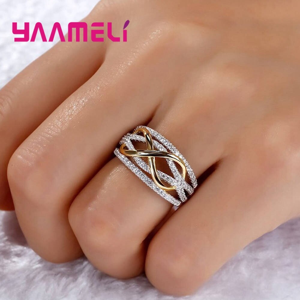 Anillo de amor infinito, Plata de Ley 925, Color brillante, circonita cúbica, lazo, letra 8, joyería de promesa de eternidad para mujer y novia