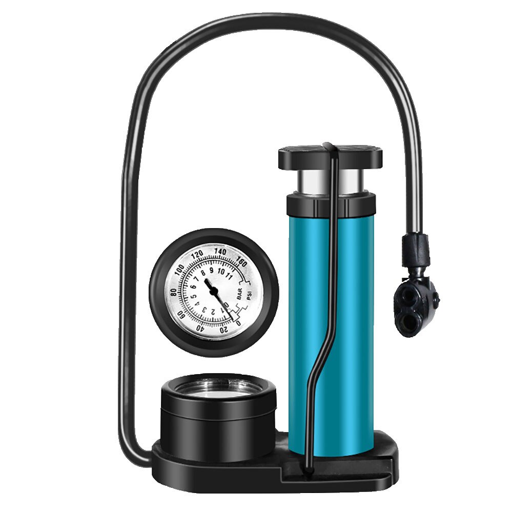 Portable Foot Pedal Bicycle Tire Pump Air Inflator with 160PSI Pressure Gauge: Blue