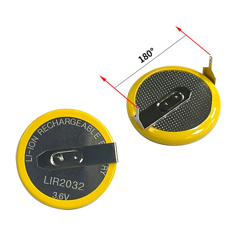 2 pces/5 pces lir2032 cr2032 bateria recarregável 3.6v 2032 baterias de íon de lítio solda 90/180 ° para luzes LED de chave remota inteligente
