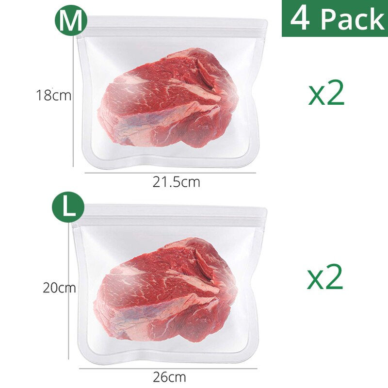 Food Storge Bags, Reusable Zero waste Airtight Seal Sandwich & Snacks & Fruit & Lunch Preservation Bags, Kitchen Tools: 2 Large x 2 Middle