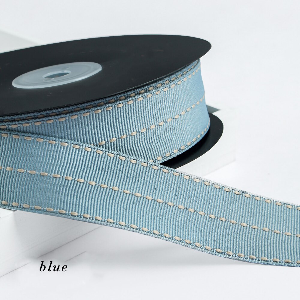 25mm 1inch Grosgrain Dotted Line Rib Ribbons Tape DIY Hairbow Bowknow Material Wedding Birthday Christmas Baking Wrapping: TDT Blue / 5Yards