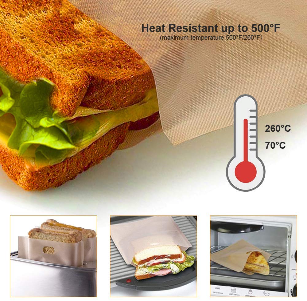 20pcs/pack Non Stick Toaster Bags Reusable Heat Resistant Grilled Cheese Sandwich Bread Bag Kitchen Cooking Toaster Oven Bags