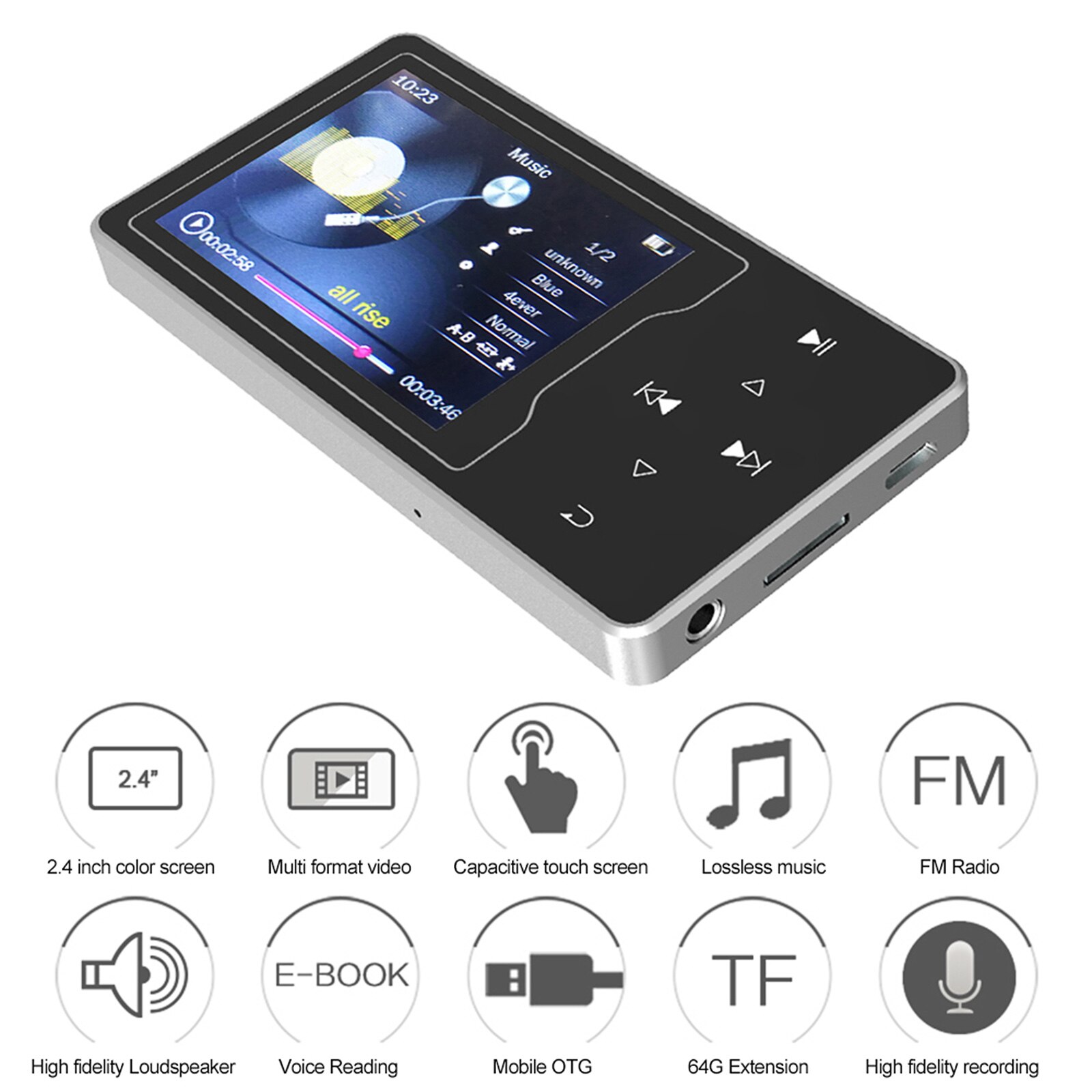 RUIZU D08 8GB MP3 MP4 Digital Player 2.4 Inch Music Player Lossless Audio Video Player FM Radio Recording E-book with Headphone