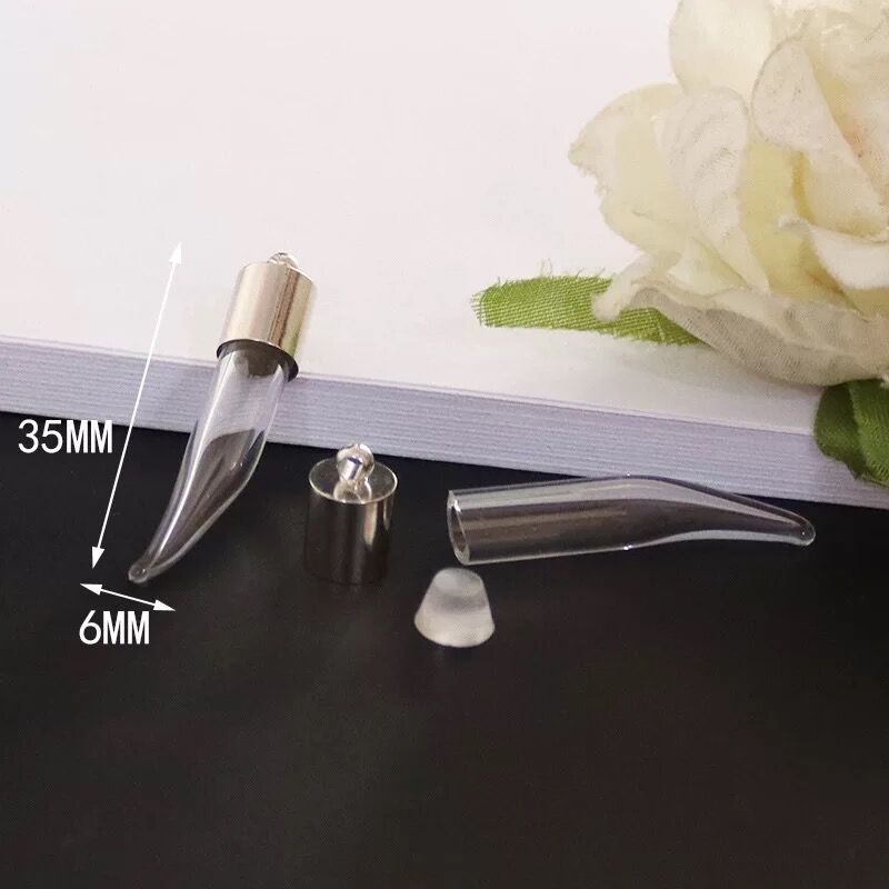 2pc 6mm mischen bilden glas Phiole Anhänger (metall kappe mit gummi stecker Mini glas charme/flasche miniatur fläschchen schmuck halskette: Nein5