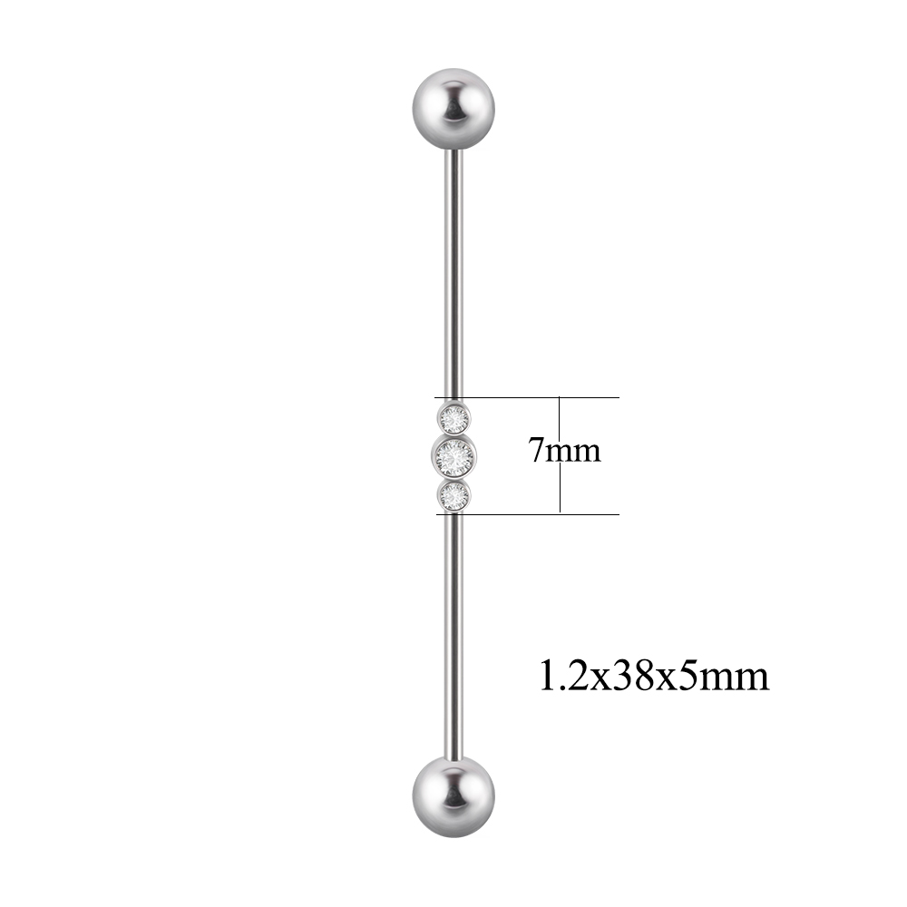 1 pieza de barra Industrial de acero inoxidable, puente largo, Micro inserción, pendiente de circón, joyería transversal para Piercing en la oreja para mujer, 16G: COLOR ORO ROSADO