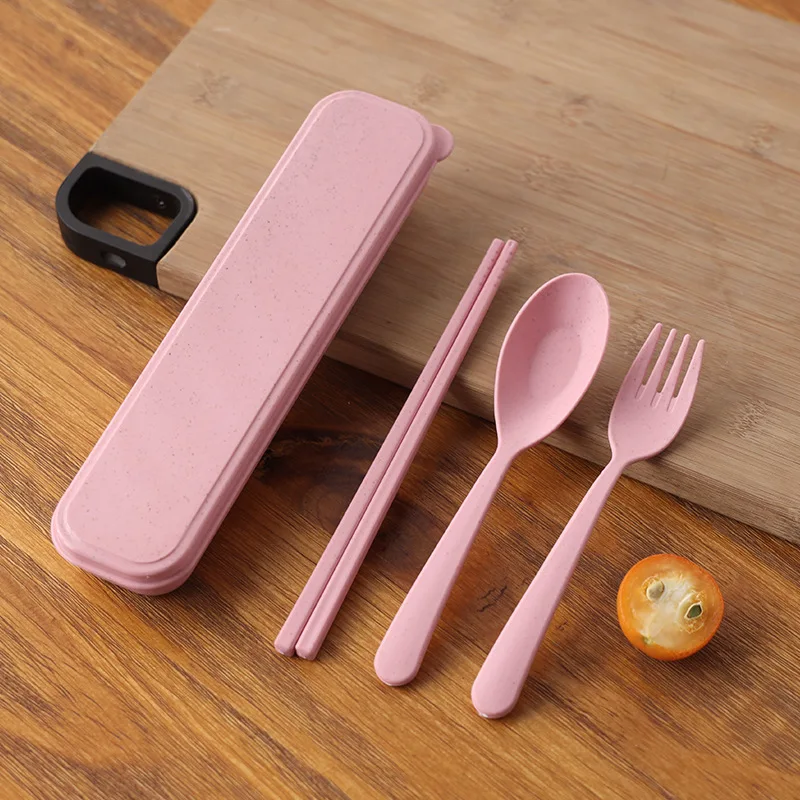 Juego de utensilios para acampar, juego de utensilios reutilizables con estuche, juego de cubiertos, tenedores, cuchara, vajilla, palillos para viajes, picnic, camping: Rosa