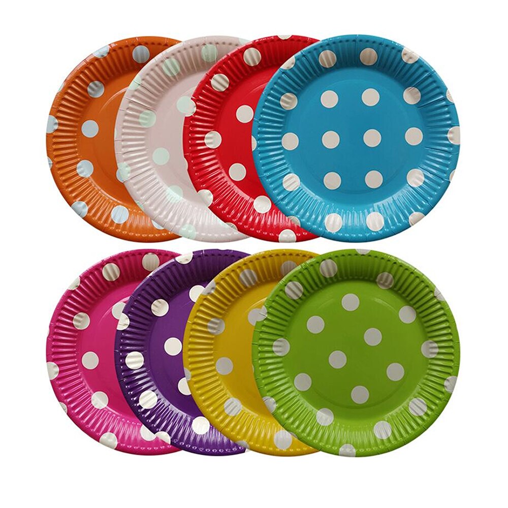10 pcs Birthday Party Plates Set Polka Dot Decoration Tableware Paper Plates Wedding Decorations Home Supplies for Kids