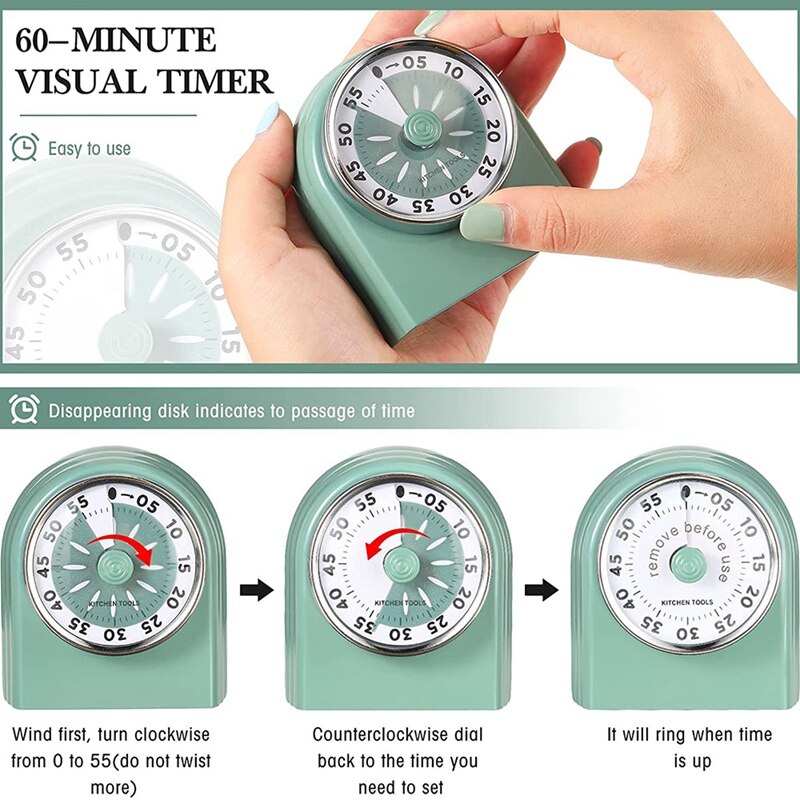 2 Pieces Timer for Kids Kitchen Timer Magnetic Cooking Timer Loud Timer Mechanical Timer 60 Mins Kitchen Countdown Timer