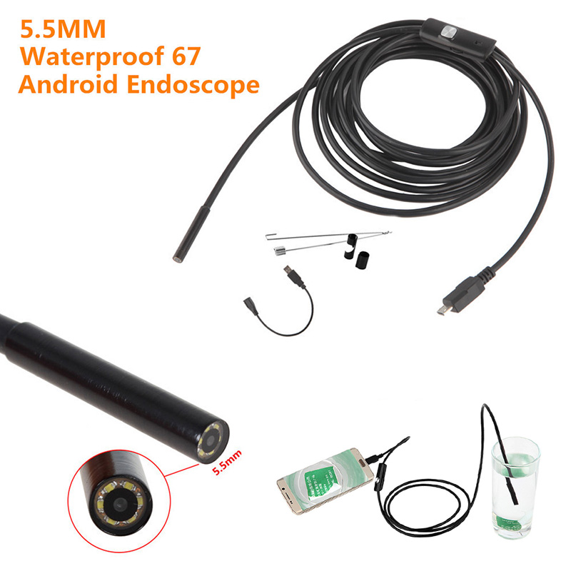 Professionele 5.5 Mm Lens Mirco Usb Otg Endoscoop Inspectie Camera 1M/2M/5M Waterdicht snake Pijp Android Borescope Camera Hr