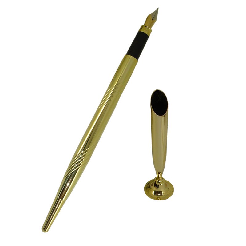 Acmecn Pen Met Base Classic Vulpen Met Stand Metal Graveren Opstellen Vloeibare Inkt Pen Goud Financiën Bank Tafel Pen sets
