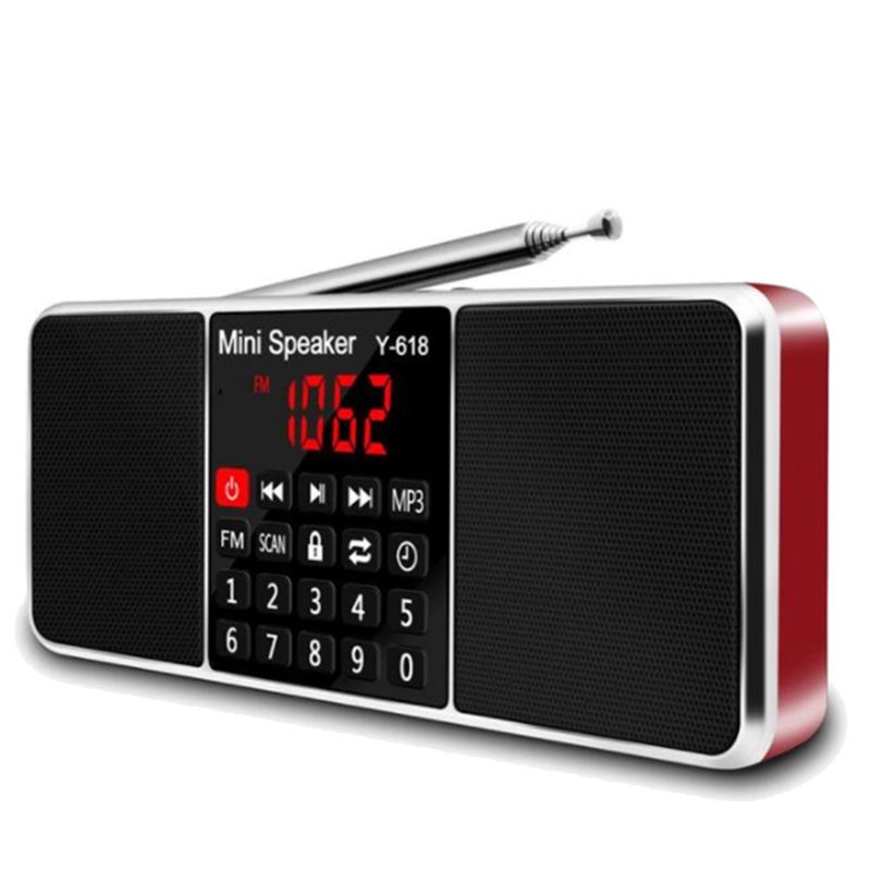 Digital FM Radio Receiver Speaker MP3 Player Support TF Card USB Drive LED Display Time Shutdown Portable Radios: Red