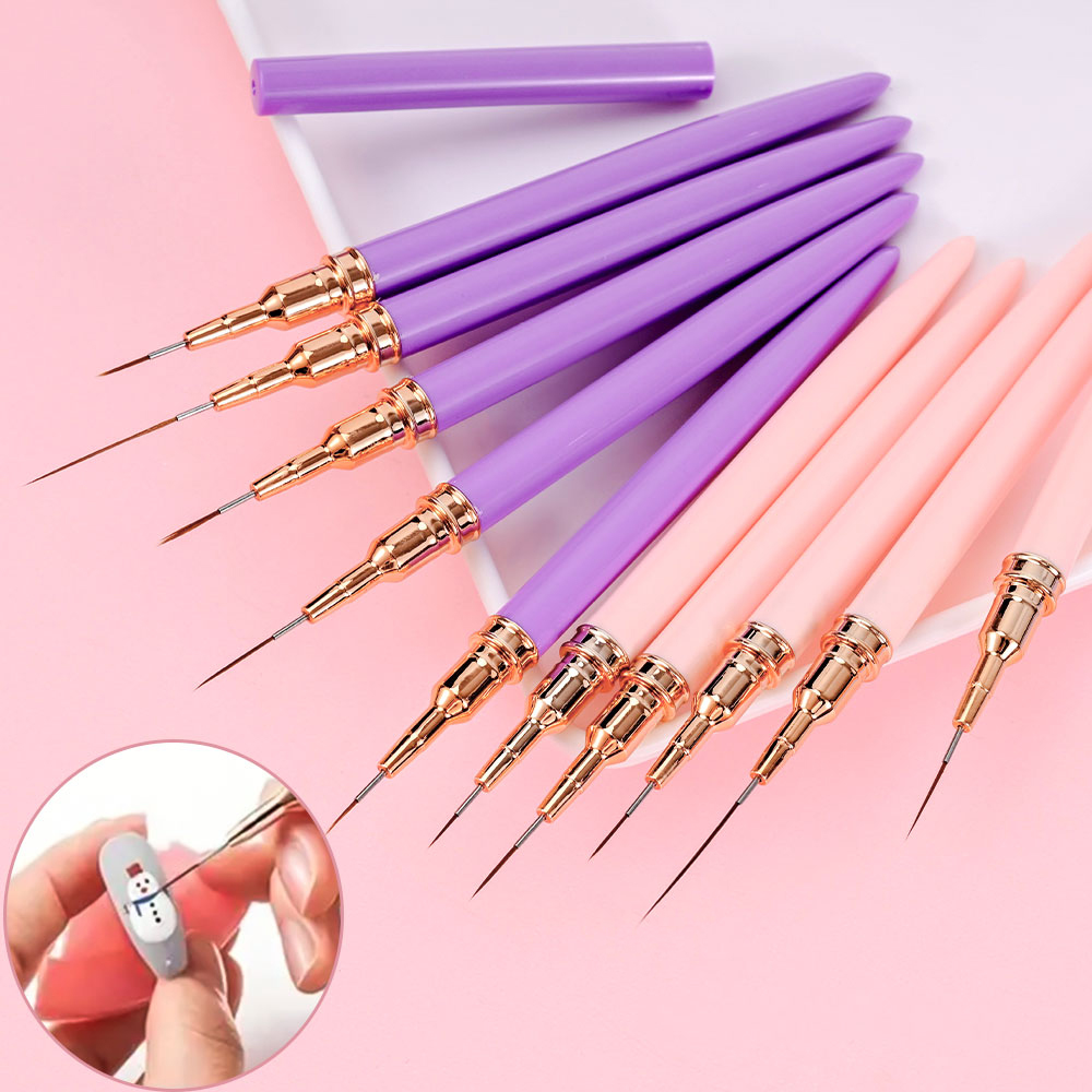 Juego de pinceles para delineador de uñas, 5 uds., 7/9/11/15/25MM, Kits de pinceles para uñas de Gel UV, pintura de líneas de rayas francesas, dibujo, bolígrafo de flores, herramientas de manicura