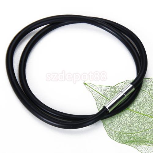 3mm Schwarz Gummi Schnur Halskette mit Edelstahl Verschluss-22 Zoll