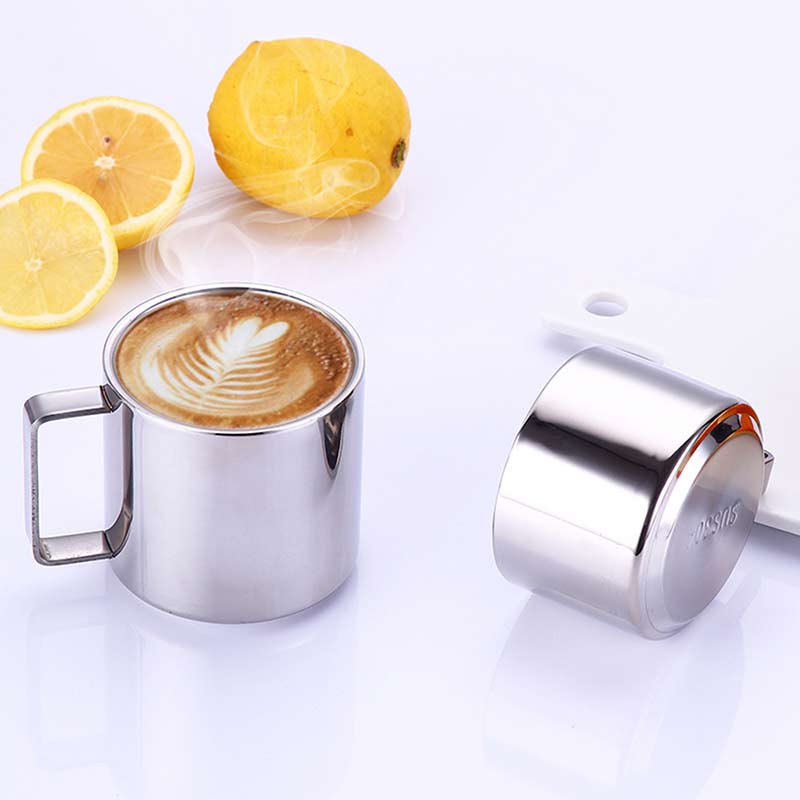200ml rustfrit stål espresso kaffekop tallerken ske sæt 304 dobbelt væg varmeisolering mælk kaffe krus drinkware dropshippin